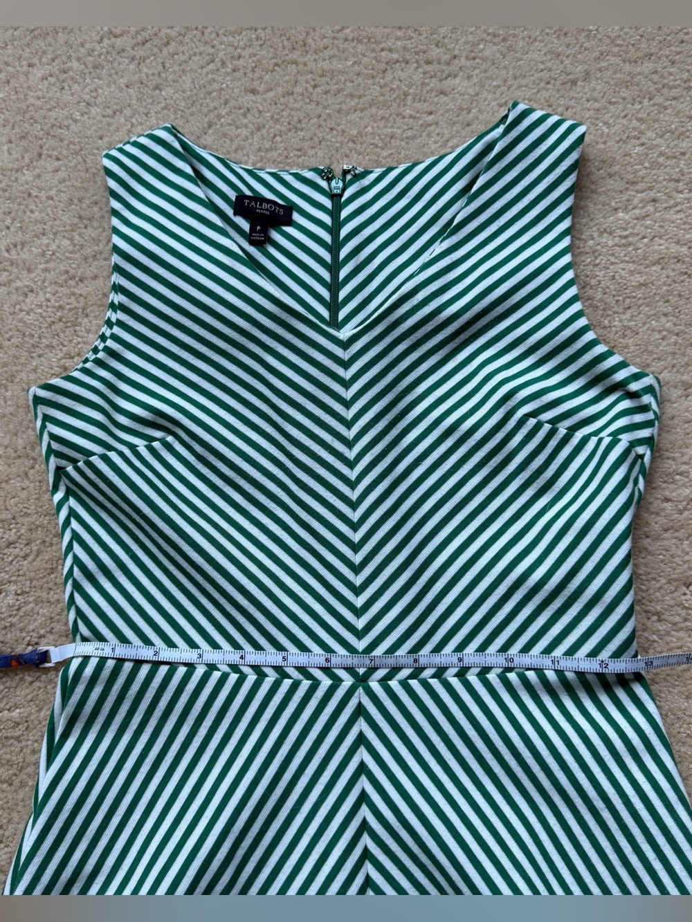 Talbots Green & White Striped Knit Fit and Flare Edie Dress - Size P (XSP) - EUC - Picture 6 of 8